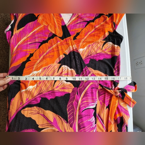 Old Navy Wrap Sundress Knee length Tropical Beach Orange Pink Vibrant sz L. - Picture 10 of 17